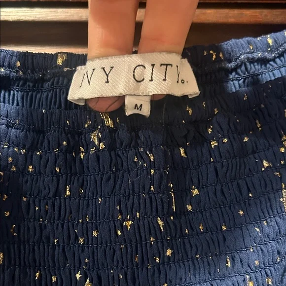 Ivy City Starry Night Stars Navy Smocked Dress M - Picture 6 of 8